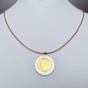 Vintage MILOR Bronze Italy 500 Lire Coin Pendant Omega Necklace 20” QVC